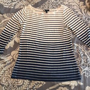 Cream and navy striped quarter length top